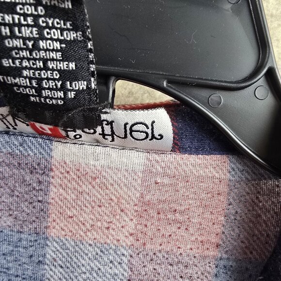 Polly & Esther Womens Red & Navy Plaid Button-Up Shirt Long Sleeve - Picture 3 of 5